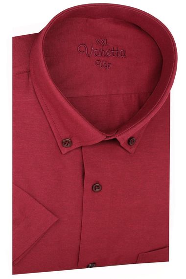 Мужская бордовая хлопковая рубашка Varetta с короткими рукавами больших размеров - фото 1