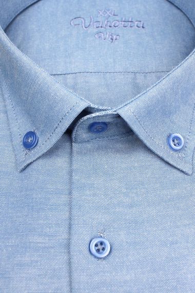 Varetta Мужская синяя хлопковая атласная рубашка Каролина больших размеров с короткими рукавами - фото 3