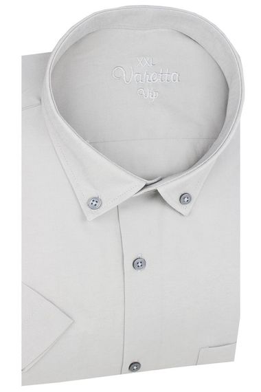 Мужская серая рубашка из хлопкового атласа Varetta большого размера с коротким рукавом - фото 1