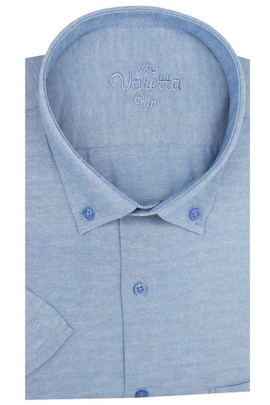 Varetta Мужская синяя хлопковая атласная рубашка Каролина больших размеров с короткими рукавами - фото 1