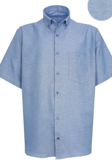 Varetta Мужская синяя хлопковая атласная рубашка Каролина больших размеров с короткими рукавами - фото 2