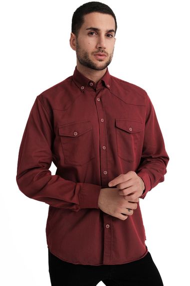 Мужская габардиновая джинсовая рубашка с двумя карманами Varetta темно-красного цвета Lewis Model - фото 1