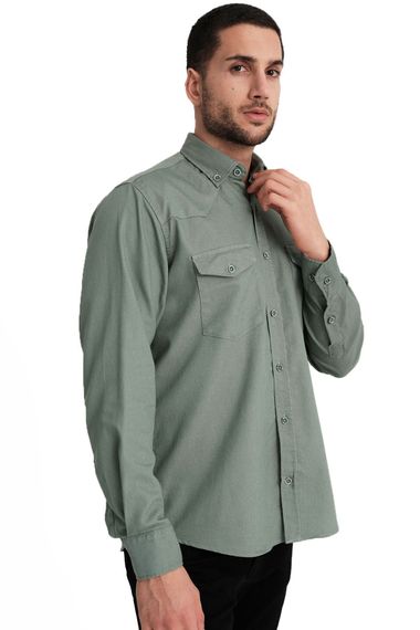 Мужская зеленая габардиновая джинсовая рубашка Varetta с двумя карманами Lewis Model - фото 2