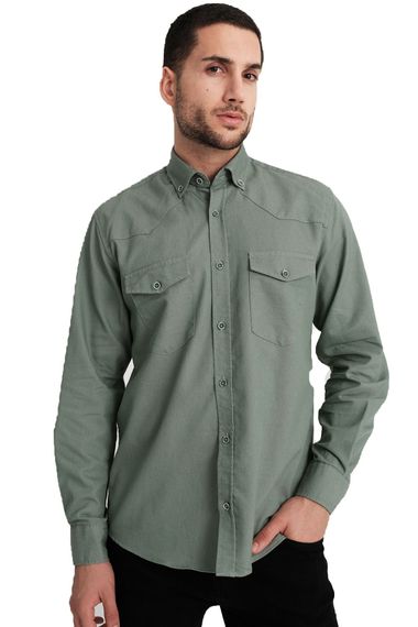 Мужская зеленая габардиновая джинсовая рубашка Varetta с двумя карманами Lewis Model - фото 1