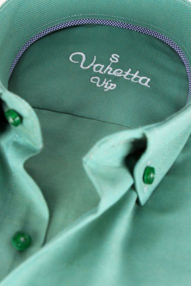 Varetta Мужская пастельно-зеленая однотонная рубашка с длинным рукавом - фото 2