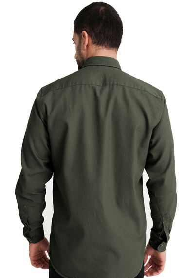 Мужская габардиновая джинсовая рубашка с двумя карманами Varetta цвета хаки, зеленая модель Lewis - фото 2
