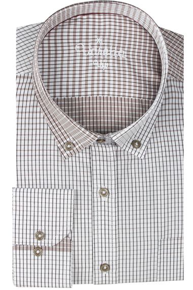 Varetta Мужская белая коричневая рубашка в клетку с длинным рукавом - фото 2