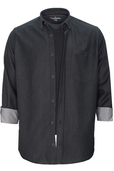Мужская джинсовая рубашка Varetta антрацитового цвета с длинными рукавами и карманами - фото 2