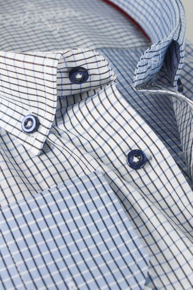 Varetta Men's Blue Checkered Long Sleeve Shirt - photo 3
