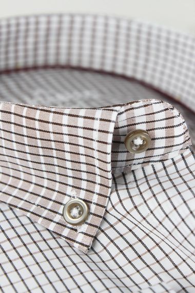 Varetta Men's White Brown Checkered Long Sleeve Shirt - photo 3