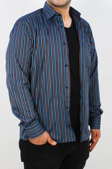 Men's Classic Cut Single Pocket Long Sleeve Blue Brown Men's Shirt - photo 1