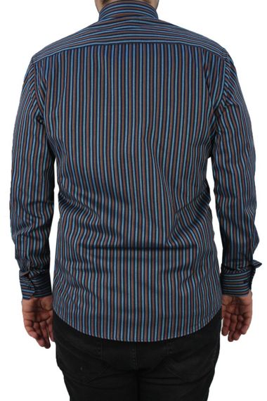 Men's Classic Cut Single Pocket Long Sleeve Blue Brown Men's Shirt - photo 3