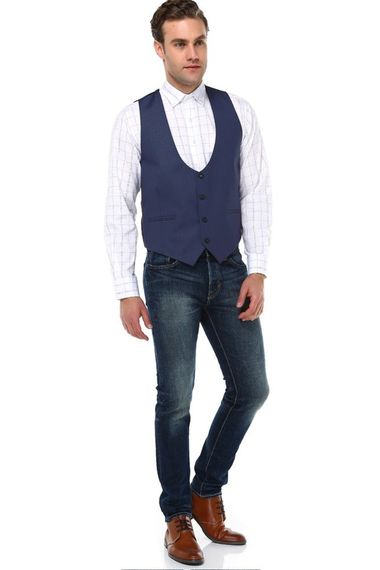 Navy Blue Vest Men's Slim Cut - photo 2