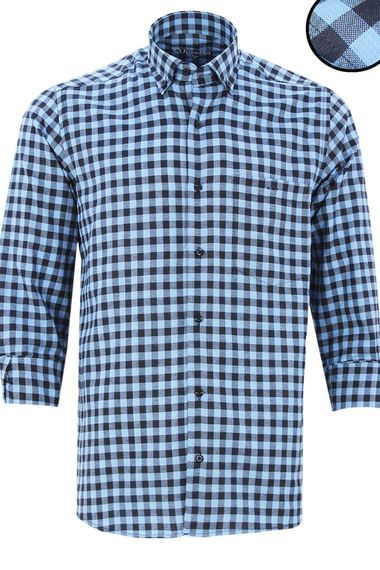 Men's Blue Long Sleeve Plaid Checkered Classic Fit Collar Buttoned Pocket Shirt - photo 1