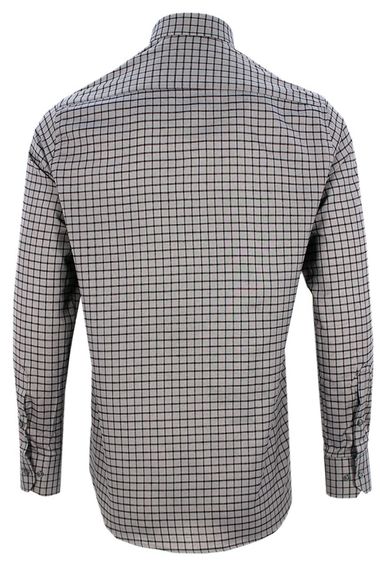 Men's Gray Long Sleeve Plaid Checkered Classic Fit Collar Buttoned Pocket Shirt - photo 4