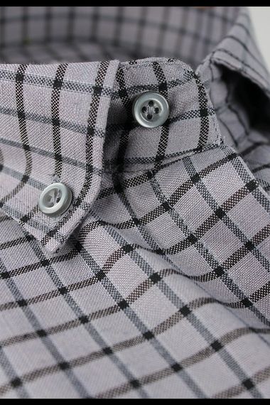 Men's Gray Long Sleeve Plaid Checkered Classic Fit Collar Buttoned Pocket Shirt - photo 3