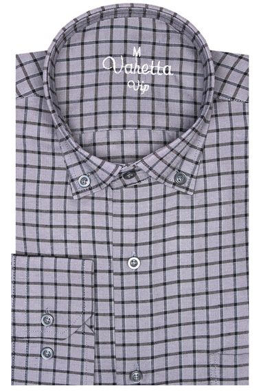 Men's Gray Long Sleeve Plaid Checkered Classic Fit Collar Buttoned Pocket Shirt - photo 2