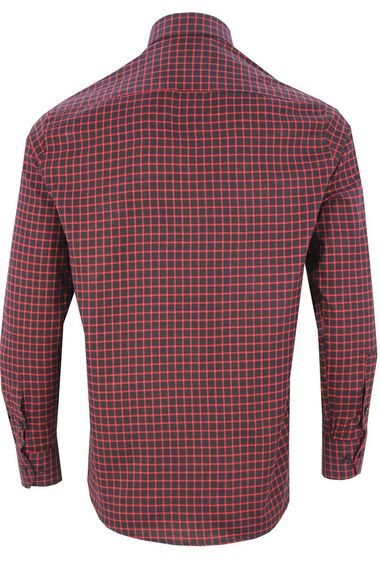 Men's Black Red Long Sleeve Plaid Checkered Classic Fit Collar Buttoned Pocket Shirt - photo 3