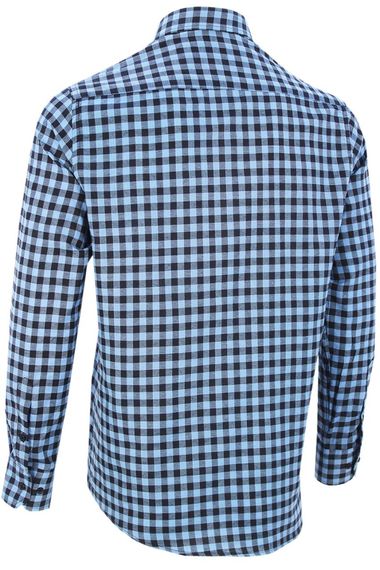 Men's Blue Long Sleeve Plaid Checkered Classic Fit Collar Buttoned Pocket Shirt - photo 4