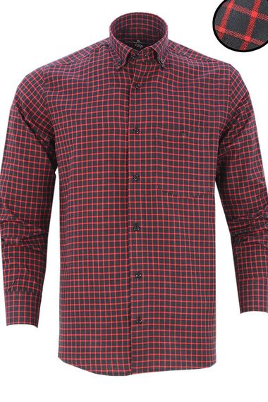 Men's Black Red Long Sleeve Plaid Checkered Classic Fit Collar Buttoned Pocket Shirt - photo 2