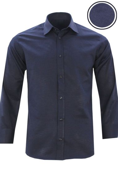 Men's Navy Blue Long Sleeve Slim Fit Pocketless Shirt - photo 1