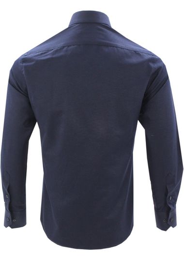 Men's Navy Blue Long Sleeve Slim Fit Pocketless Shirt - photo 4