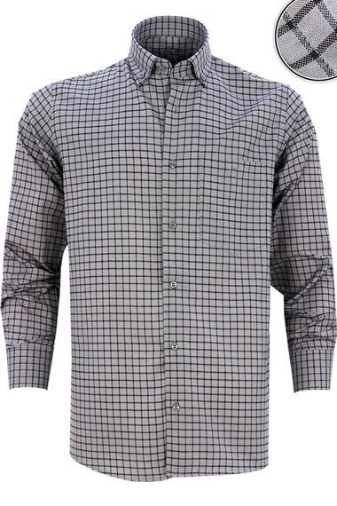 Men's Gray Long Sleeve Plaid Checkered Classic Fit Collar Buttoned Pocket Shirt - photo 1