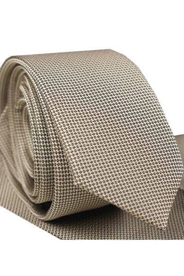 Men's Tan Dobby Eyelet Pattern Narrow Handkerchief Tie