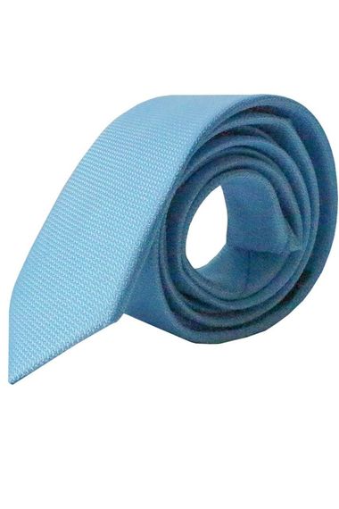 Men's Turquoise Dobby Eyelet Pattern Narrow Tie - photo 3