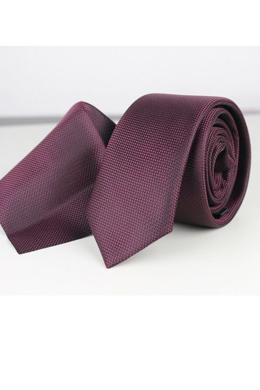 Men's Plum Color Dobby Eyelet Pattern Narrow Handkerchief Tie