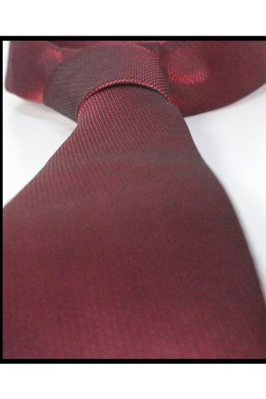 Men's Claret Red Dobby Eyelet Pattern Narrow Handkerchief Tie - photo 3