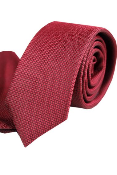 Men's Claret Red Dobby Eyelet Pattern Narrow Handkerchief Tie - photo 1