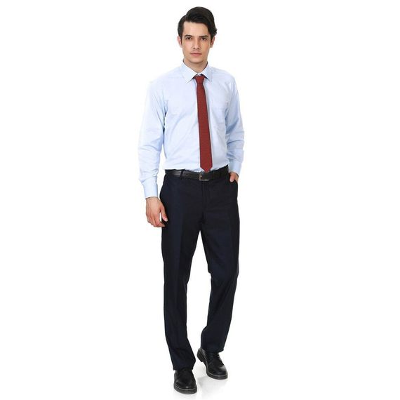 Men's Navy Blue Polyviscon Fabric Trousers - photo 1