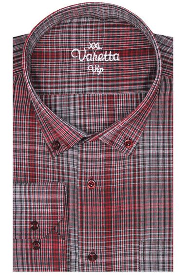 Men's Claret Red Super Large Size Long Sleeve Collar Buttoned Checkered Single Pocket Shirt - photo 1