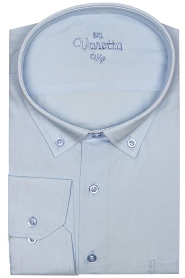 Varetta Men's Light Blue Large Size Collar Buttoned Straight Long Sleeve Shirt - photo 1