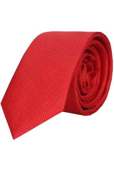 Men's Red Dobby Eyelet Pattern Narrow Tie