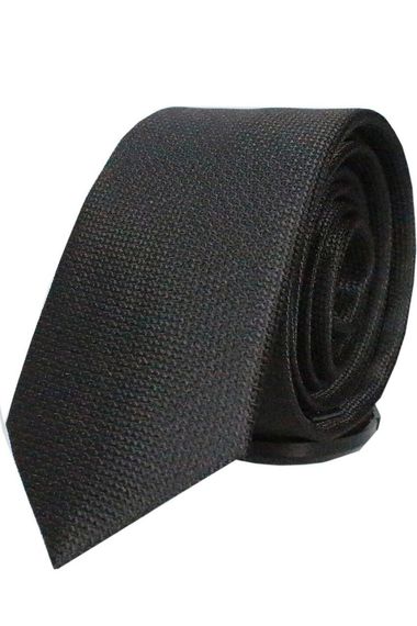 Men's Black Dobby Eyelet Pattern Narrow Handkerchief Tie