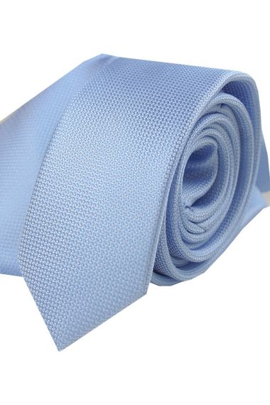 Men's Light Blue Dobby Eyelet Pattern Narrow Handkerchief Tie