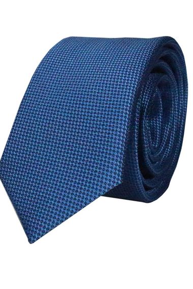 Men's Dark Blue Dobby Eyelet Pattern Narrow Tie