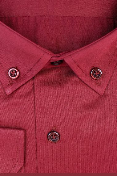 Men's Claret Red Plus Size Collar Buttoned Long Sleeve Plain Classic Men's Shirt - photo 2