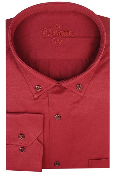 Men's Claret Red Plus Size Collar Buttoned Long Sleeve Plain Classic Men's Shirt - photo 1