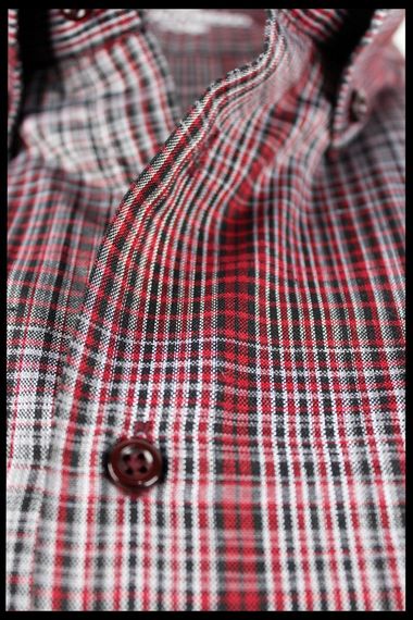 Men's Claret Red Super Large Size Long Sleeve Collar Buttoned Checkered Single Pocket Shirt - photo 4