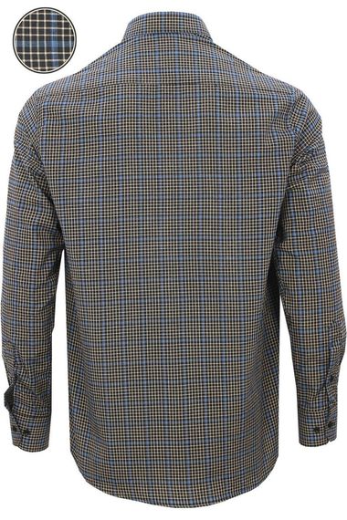 Men's Black Blue Classic Cut Plaid Collar Buttoned Single Pocket Long Sleeve Shirt - photo 4