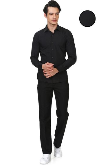 Мужская черная прямая стильная сорочка с длинными рукавами Slim Fit с одним карманом - фото 1