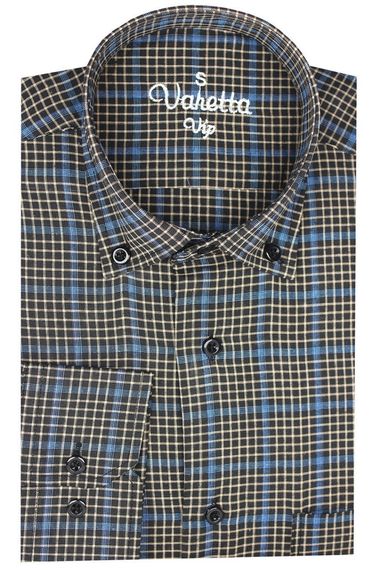 Men's Black Blue Classic Cut Plaid Collar Buttoned Single Pocket Long Sleeve Shirt - photo 2