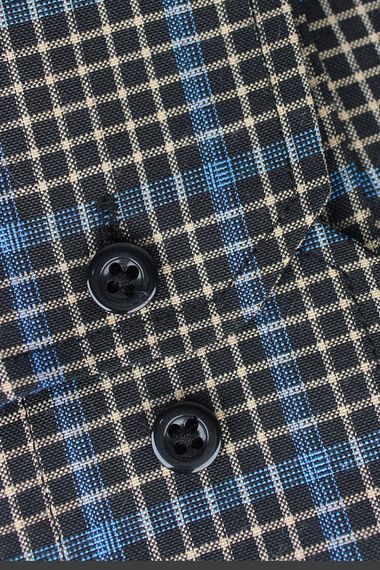 Men's Black Blue Classic Cut Plaid Collar Buttoned Single Pocket Long Sleeve Shirt - photo 3