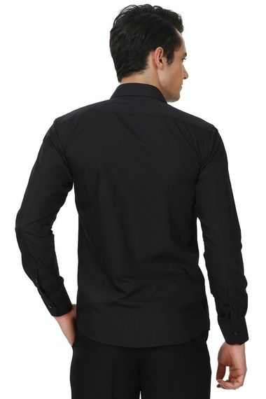 Men's Black Straight Slim Fit Long Sleeve Shirt - photo 4