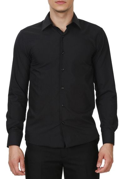 Men's Black Straight Slim Fit Long Sleeve Shirt - photo 3