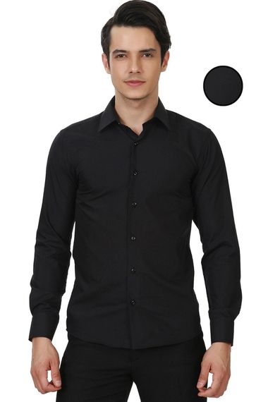 Men's Black Straight Slim Fit Long Sleeve Shirt - photo 2