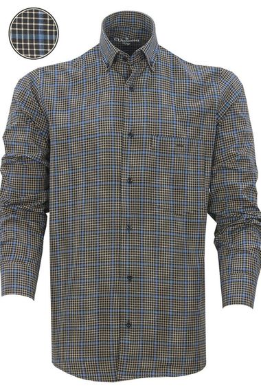 Men's Black Blue Classic Cut Plaid Collar Buttoned Single Pocket Long Sleeve Shirt - photo 1